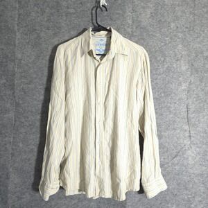 Indigo Palms Linen Shirt Mens Large Blue Striped Button Down Long Sleeve Beach